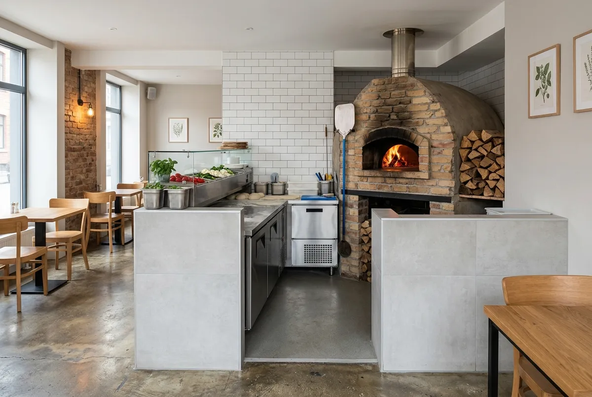 Four à pizza et comptoir d'une pizzeria moderne