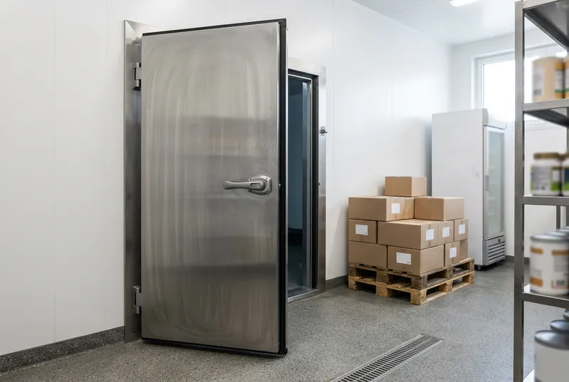 Porte de chambre froide professionnelle dans une réserve