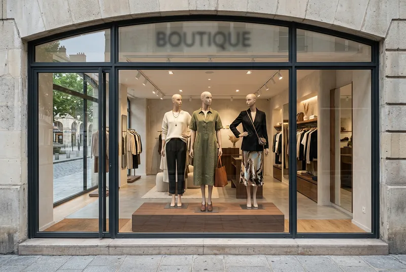 Vitrine éclairée d'une boutique de mode