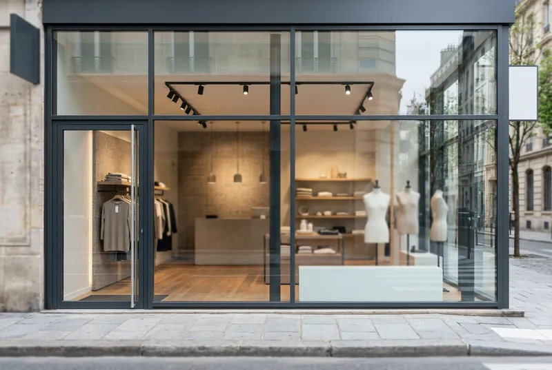 Pose d'un vitrage de vitrine de commerce
