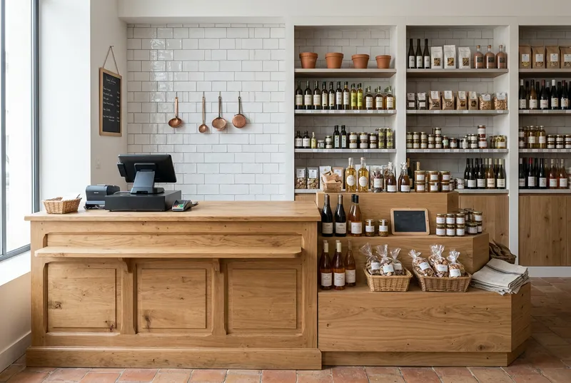 Comptoir de caisse d'une épicerie fine