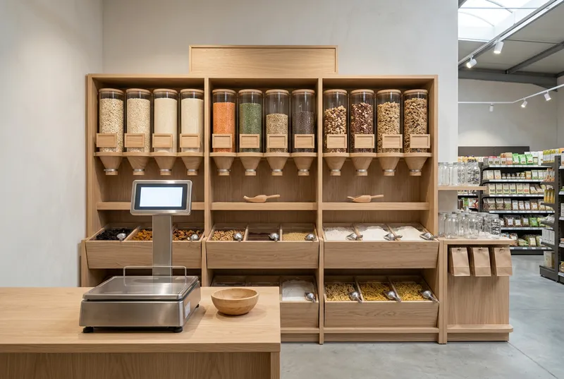 Distributeurs de vrac dans un magasin bio