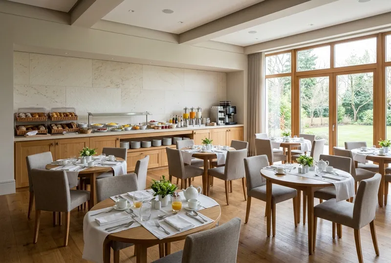 Salle de petit-déjeuner lumineuse d'un hôtel