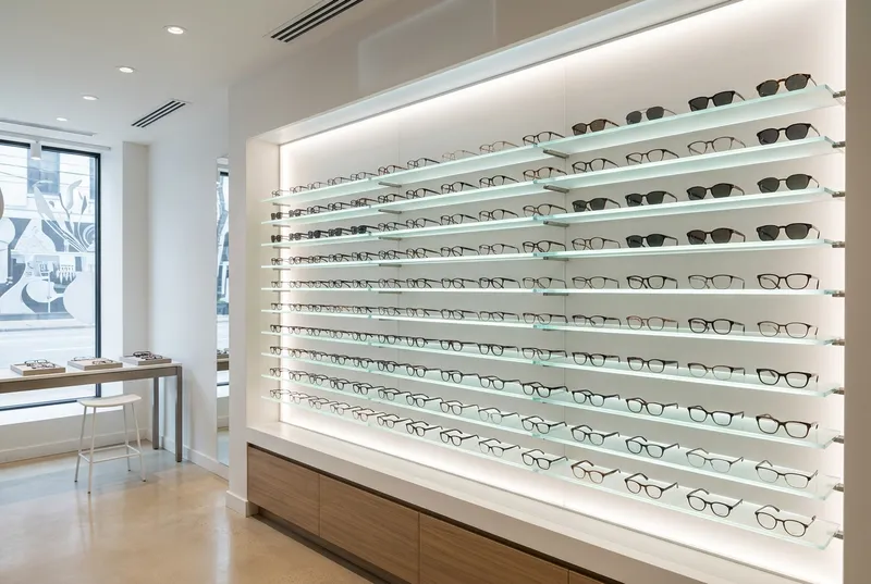 Murs à lunettes rétroéclairés dans un magasin d'optique