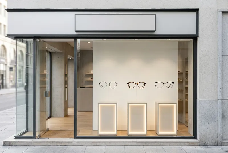 Vitrine minimaliste d'un magasin d'optique
