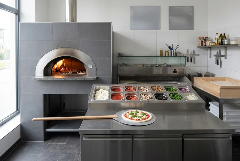 Four à pizza professionnel et plan de travail réfrigéré