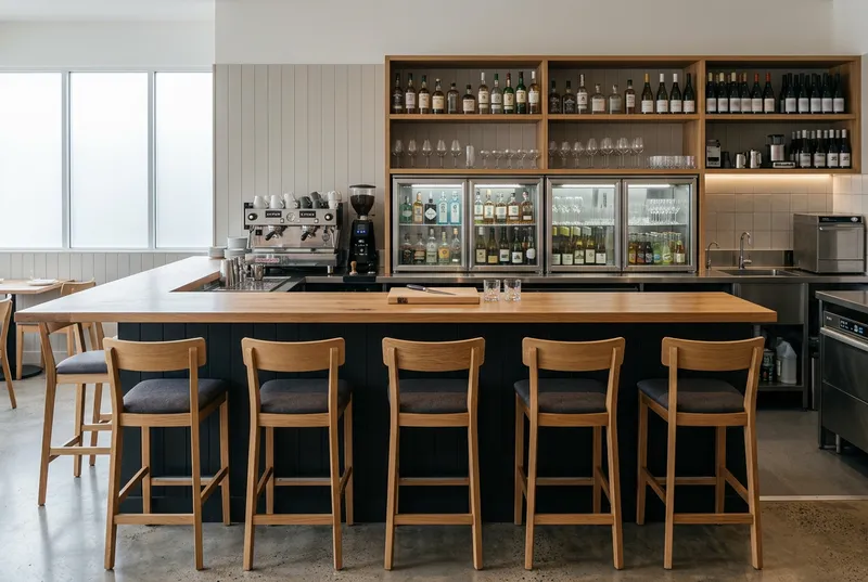 Comptoir de bar d'un restaurant avec arrière-bar
