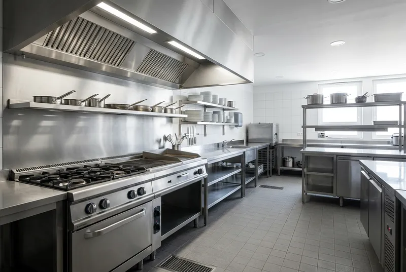 Cuisine professionnelle en inox avec piano et hotte