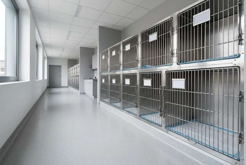 Zone d'hospitalisation avec cages inox séparées