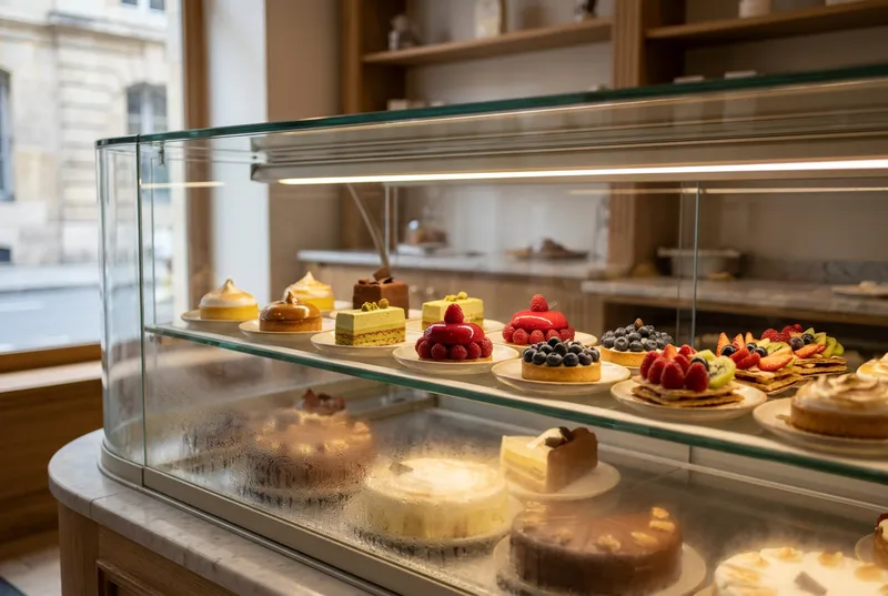 Vitrine réfrigérée garnie de pâtisseries
